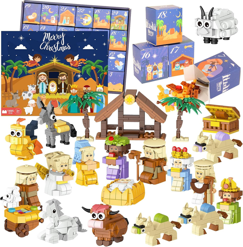 Nativity Building Blocks Advent Calendar 2025 - 24-Day Christmas Countdown STEM Toy for All Ages