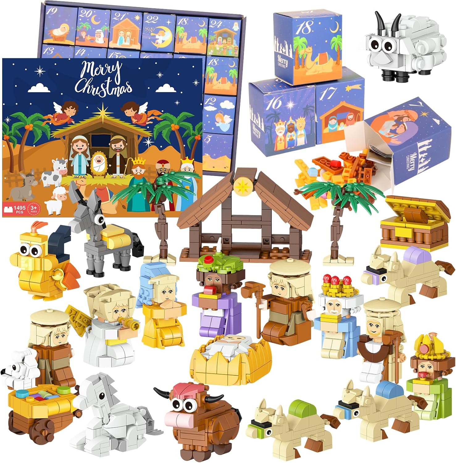 Nativity Building Blocks Advent Calendar 2025 - 24-Day Christmas Countdown STEM Toy for All Ages