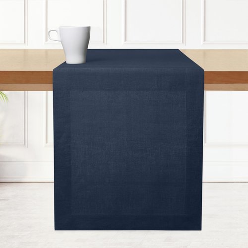 D'Moksha Homes Linen Navy Blue Table Runner 72 Inches Long - 100% Pure Linen 14 x 72 Inch Table Runner for Dining - Machine Washable