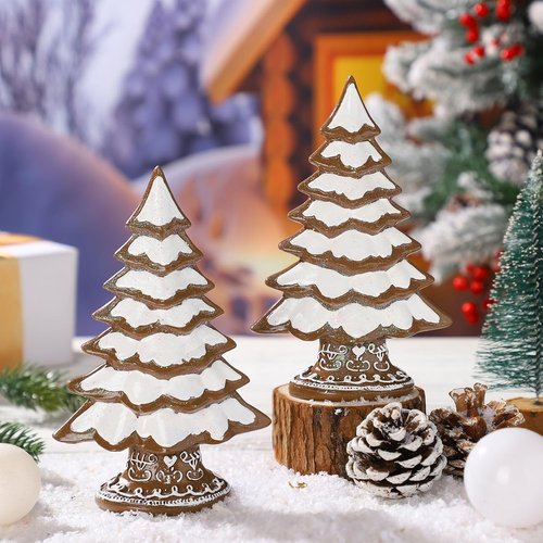 Geelin Christmas Gingerbread Figurines - Festive Tabletop Decorations | 7.09" x 3.94" x 2.36" (Snow Frosting)
