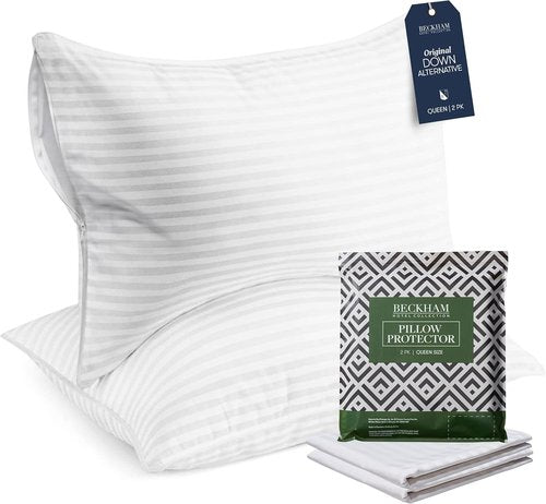 Beckham Hotel Collection Queen Size Pillows - Soft Comfort with Protective Covers | Set of 2