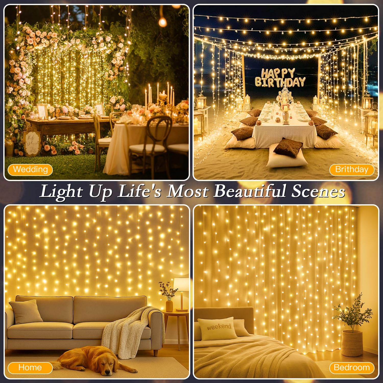 Skiennix 200 LED Curtain String Lights - 9.8 x 6.6FT Waterproof Fairy Lights with Timer & 8 Modes for Indoor/Outdoor Decor