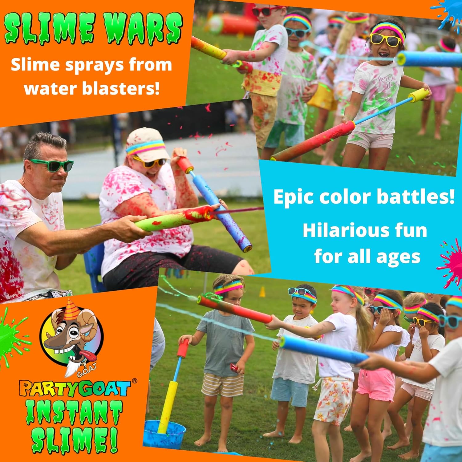 PARTY GOAT Instant Slime Powder - Make 40 Gallons of Multicolor Slime for Blaster Guns & Color Events