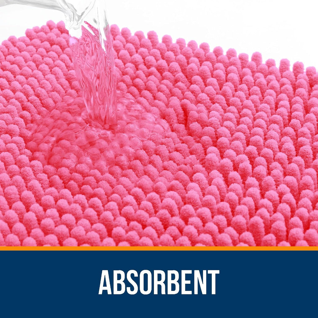 OLANLY Large Bath Rugs - Extra Soft Chenille with Quick-Dry Rubber Backing | 40x32, Hot Pink