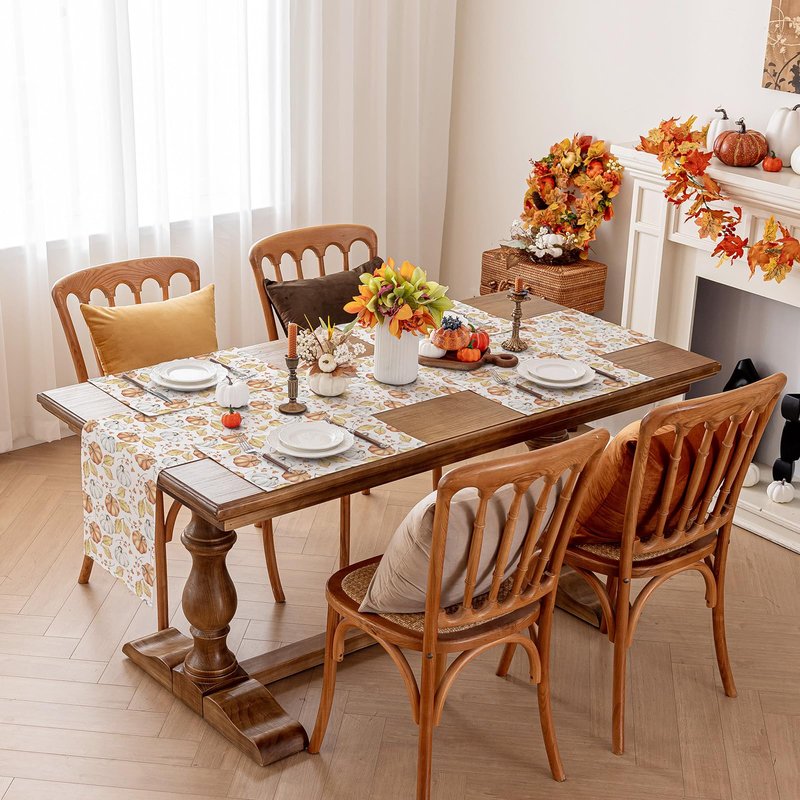 Romanstile Fall Placemats Set of 8-12 X 18 Inch - Thanksgiving Autumn Harvest Orange Pumpkins Place Mats, Stain Resistant Wipeable Table Mats for Dining, Holiday, Party Decor