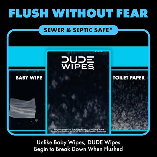 DUDE Wipes | Unscented Extra-Large Flushable Wipes for Sensitive Skin - 6 Pack (288 Count) - Infused with Vitamin E & Aloe