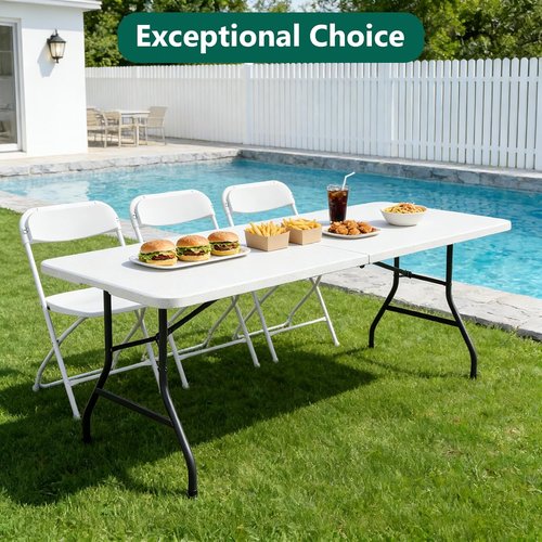 Heavy Duty 6ft Folding Table by [Brand Name] - Portable Plastic Table with Reinforced Steel Legs | Ideal for Parties, Picnics, Weddings, Camping - White