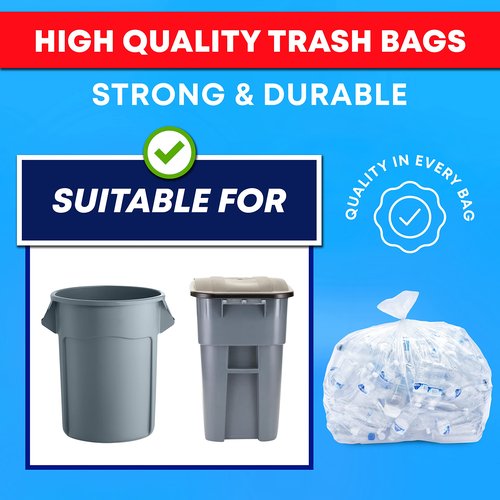Tasker 30-33 Gallon Clear Trash Bags Heavy Duty (Mega ValuePack 250 Bags) Large Plastic Bags, Great for Recycling 30 Gallon - 32 Gallon - 35 Gallon. Clear Large Trash Bags