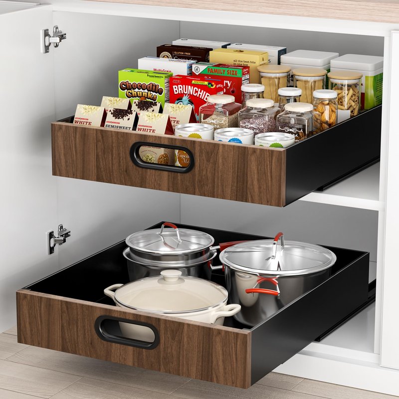 POKIPO 21" Deep Pull Out Cabinet Organizer, Slide Out Drawers for Cabinets Adhesive with Nano Film, Roll Out Shelves for Cabinets in Kitchen, Pantry, Bathroom or Office (14" W x 21" D)