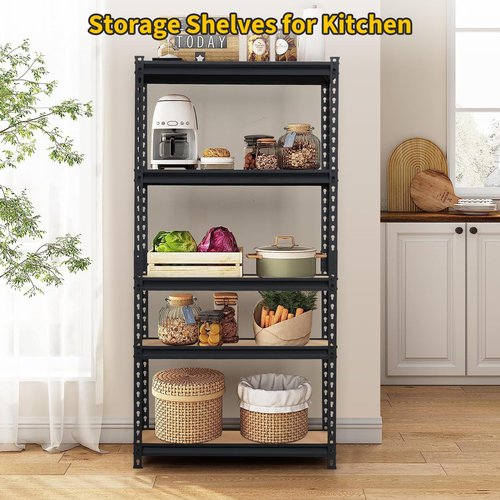 KOKEBREN Garage Shelving Heavy Duty Storage Shelves 2000Lbs Capacity, 5 Tier Adjustable Metal Shelving Unit 48" W x 18" D x 72" H, Industrial Utility Rack for Kitchen Pantry