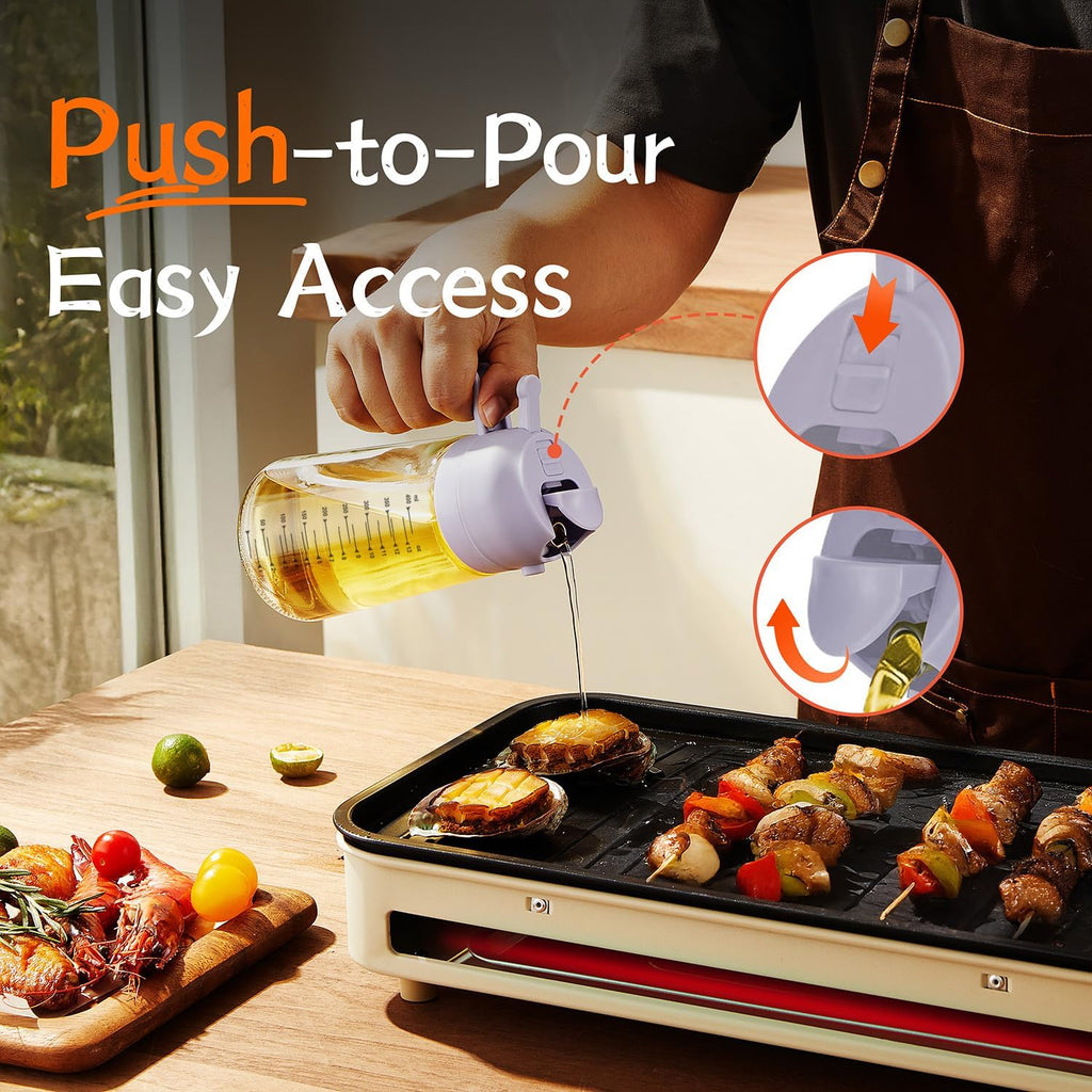 TrendPlain 16oz Glass Olive Oil Sprayer - 2-in-1 Dispenser for Cooking, Air Fryer & BBQ - Periwinkle