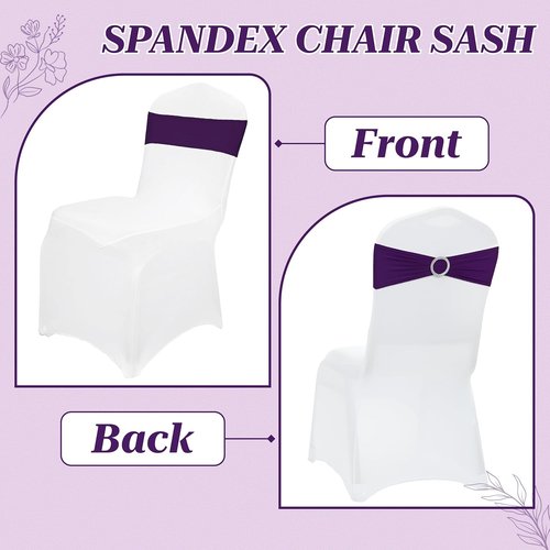 MDS Spandex Chair Sashes - Universal Fit Elastic Stretch Bands with Buckle Slider Bow | 150 Pack - Purple