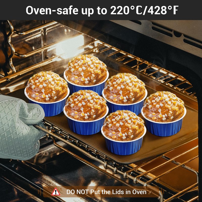 EUSOAR Cupcake Cups with Lids, 5oz 50pcs Disposable Desserts Flan, 3.34"x2.59"x2.35" 125ml Baking Cups with Lids, Aluminum Foil Desserts Cupcake Flan, Catering Gathering Shower Favor-Royal Blue