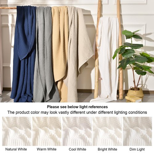 PHF 400GSM 100% Washed Cotton Waffle Weave Blanket, Cozy Breathable Skin-Friendly Throw King Size for All Season, Luxury Fall Layer for Couch Bed Sofa, Elegant Home Decor, Coconut White,104"x90"