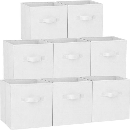 Criusia Storage Cubes - 11-Inch Heavy-Duty Fabric Bins | 8-Pack Collapsible Organizers for Clothes & Toys - White