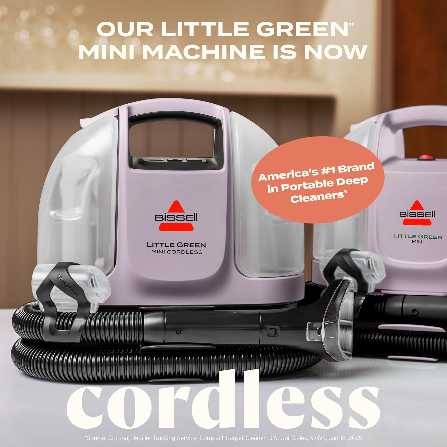 BISSELL Little Green Mini Portable Carpet Cleaner - Cordless Deep Cleaning with HydroRinse Tool | Dusk Pink