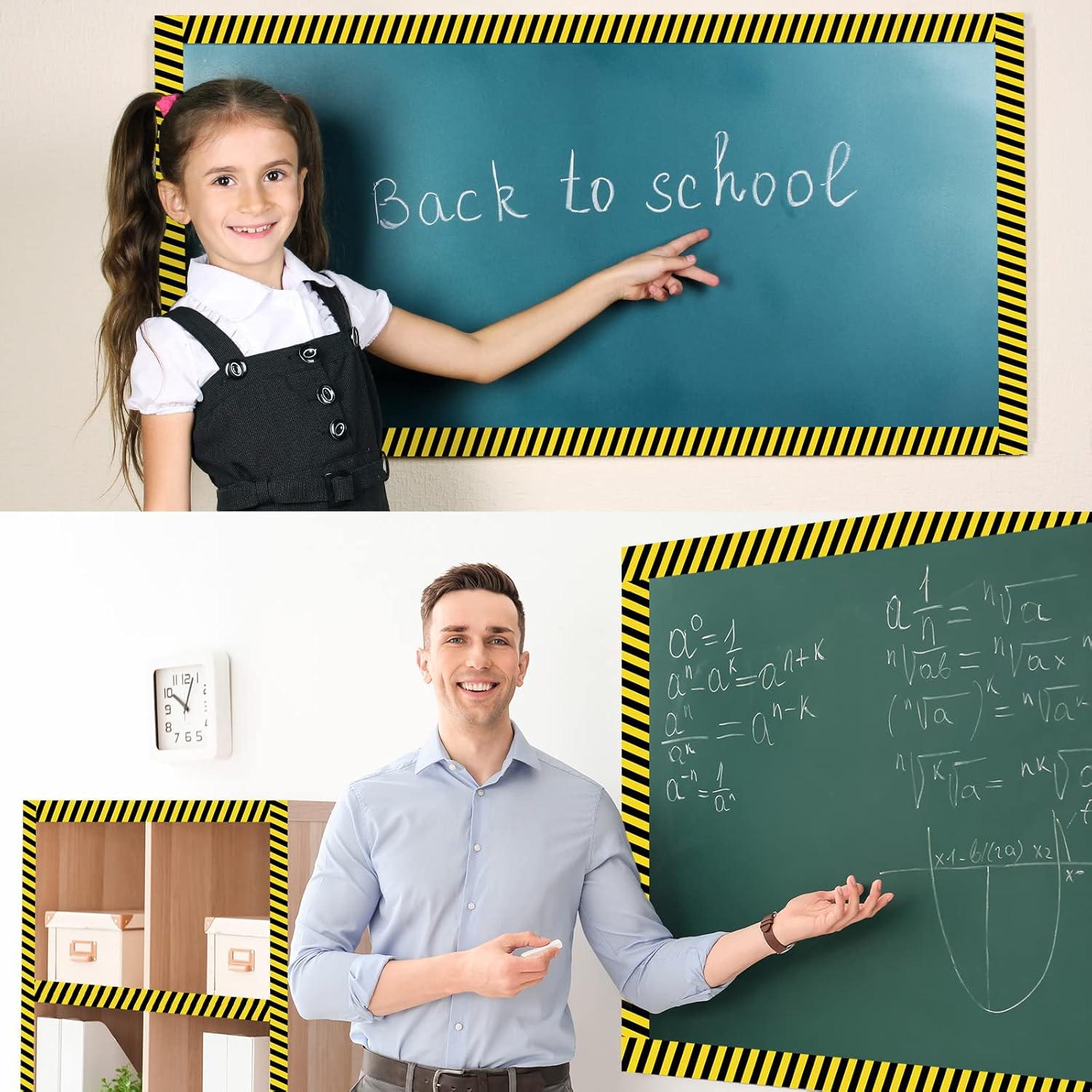 Outus Bulletin Board Borders - 68 Ft Construction Theme Decor | Yellow Stripes for Classroom & Parties