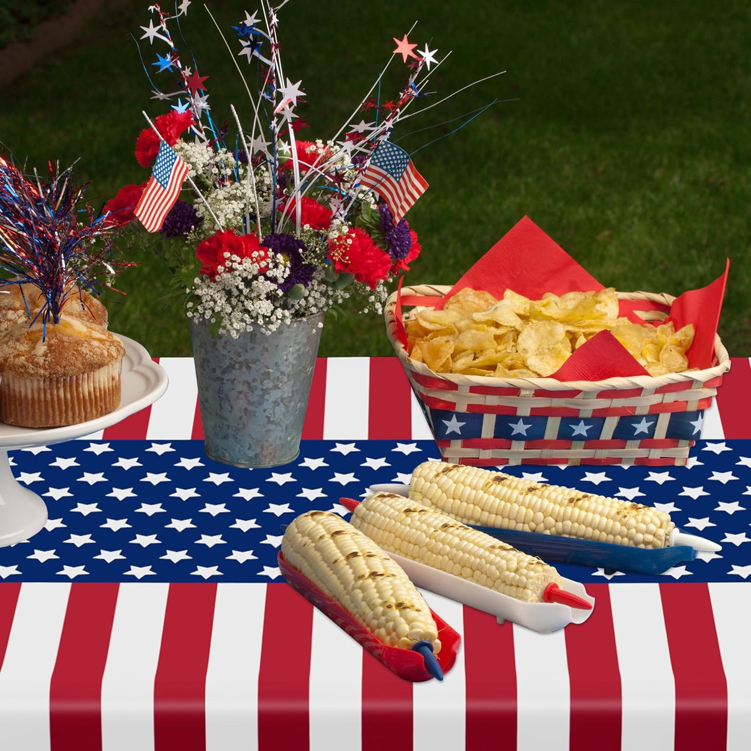 4th of July Tablecloths by [Brand Name] - 108" x 54" Rectangle Plastic in Red, White & Blue | Patriotic Party Decor