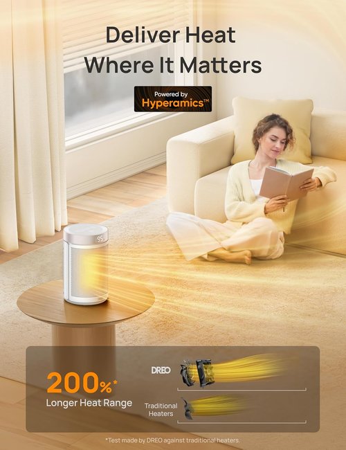 DREO Portable Electric Space Heater - 1500W PTC Ceramic with Thermostat & Remote | 12H Timer, 5 Modes