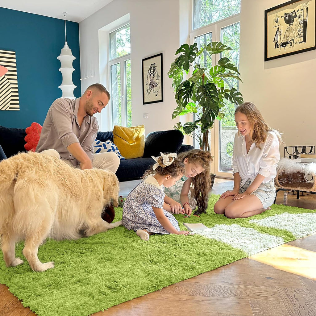 OLANLY Soft Fluffy Shaggy Bedside Rug - Machine Washable 2x3 Size in Grass Green | Perfect for Kids' Rooms & Home Decor
