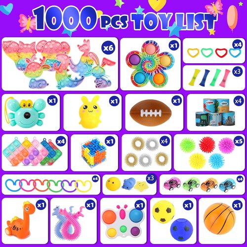 Fidget Toys Pack by [Brand Name] - 1000 Pcs Bulk Party Favors for Kids | Stress Relief & Sensory Fun