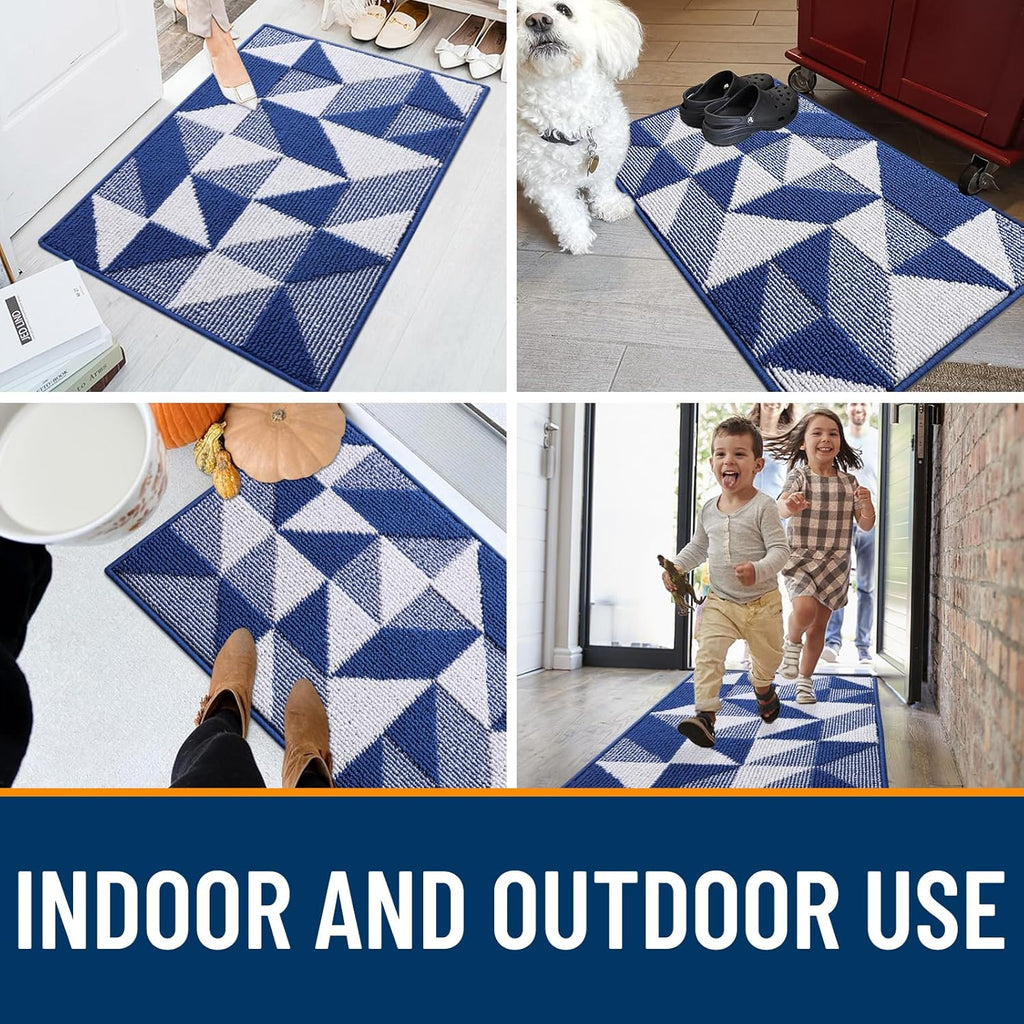 OLANLY Indoor Door Mat - Washable, Odor-Free Geometric Doormat | Absorbent 32x20 Entry Carpet in Navy