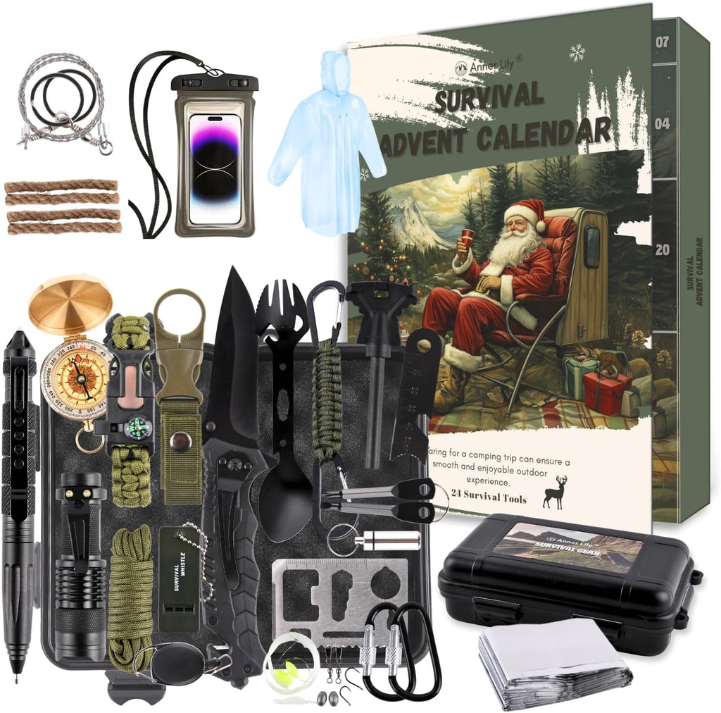 Survival Advent Calendar - 24-Day Countdown Kit for Men & Teens | Perfect Xmas Gifts for Outdoor Adventures