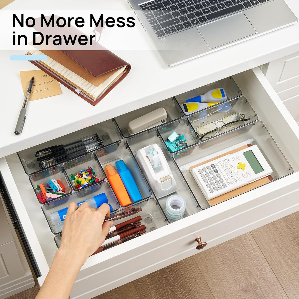 Vtopmart 25 PCS Desk Drawer Organizer Set - Versatile Plastic Storage Bins for Office & Bathroom