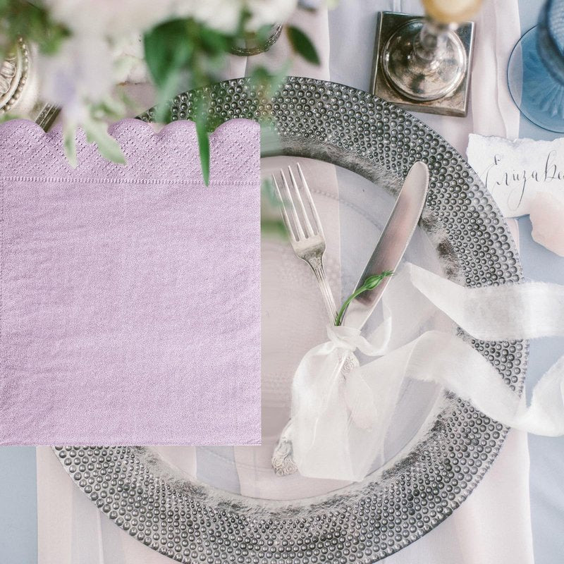 Zhanmai 100 Pack Cocktail Napkins 5 x 5 Inch Scalloped Napkins Beverage Gradient Color Paper with Scalloped Edges Thick Disposable Luncheon for Party Supplies (Purple)