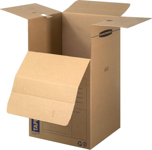Bankers Box Tall Wardrobe Box - Tape-Free Design, 3 Pack, 24" x 24" x 40" for Easy Storage
