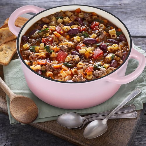 E-far 3 Qt Enameled Cast Iron Dutch Oven - Heavy Duty Nonstick Pot for Baking & Cooking | Pink