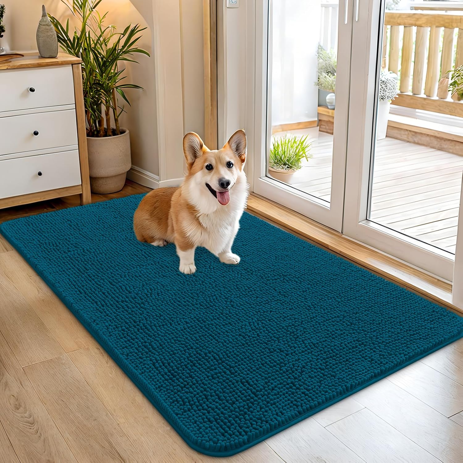 OLANLY Dog Door Mat - Absorbent Non-Slip Washable Doormat for Muddy Paws | 45x27, Atlantic Blue