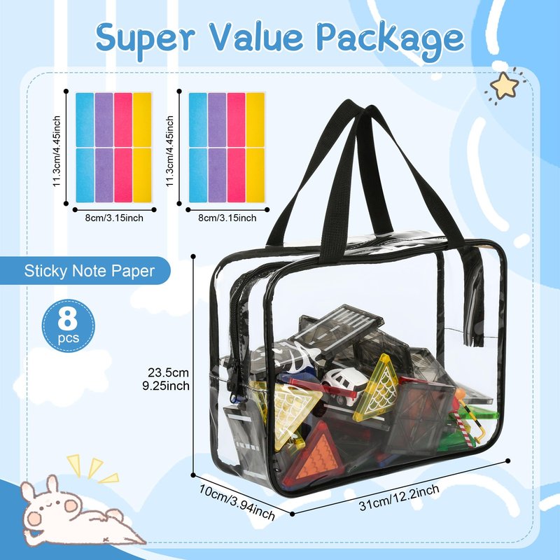 SUPXYC 8PCS Toy Storage Bags, Reusable Clear PVC Board Game Storage, Clear PVC Toy Organizer Bags with Zipper & Labels, for Organizing Puzzles, Building Blocks, Board Game, Kids Books (Black)