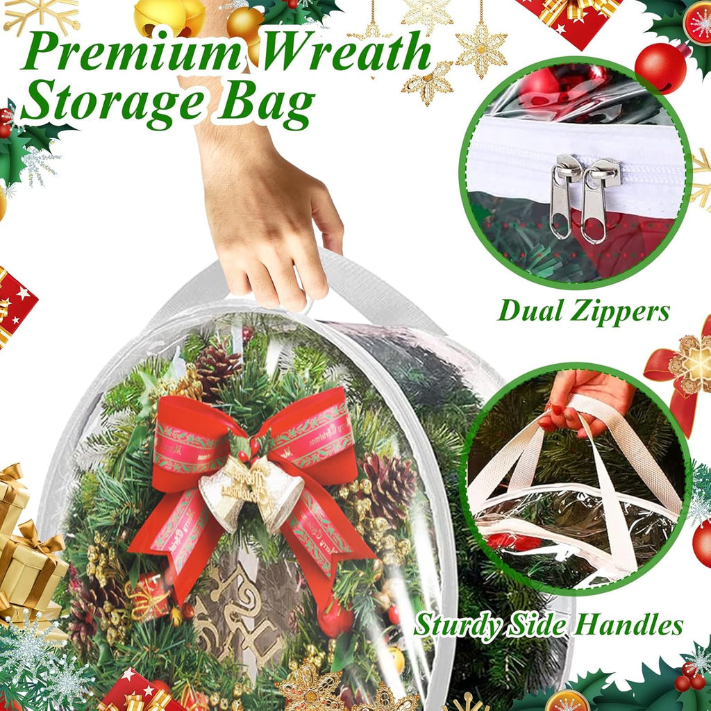 YAYODS Wreath Storage Container - Heavy Duty 30 Inch Christmas Wreath Bag with Clear Window | 6 Pack, White