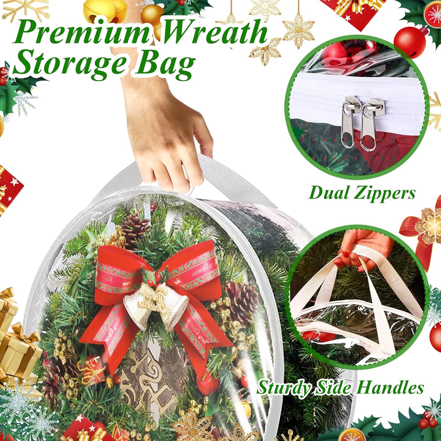 YAYODS Wreath Storage Container - Heavy Duty 30 Inch Christmas Wreath Bag with Clear Window | 6 Pack, White