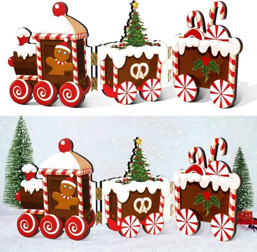 Jetec Gingerbread Train Table Centerpiece - Festive Wooden Christmas Decoration for Home & Office