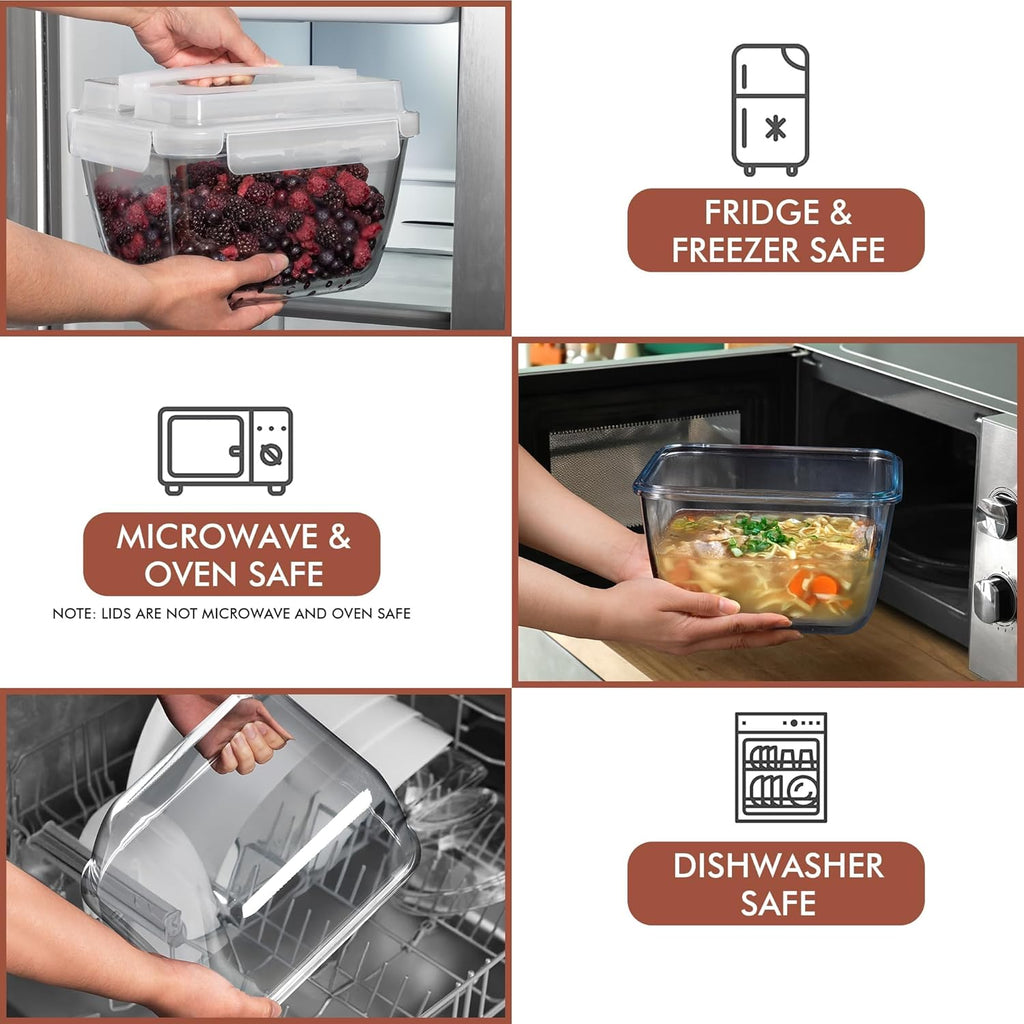 Razab Large Glass Food Storage Containers - 17 Cups | 132 Oz | Leakproof & BPA-Free for Meal Prep