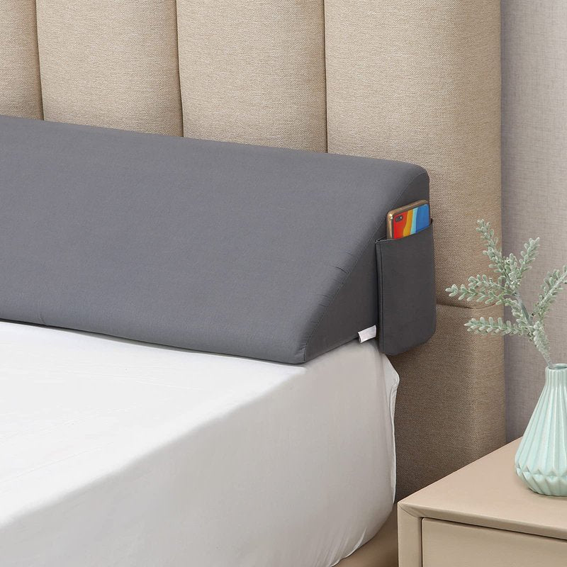 Vekkia Queen Bed Wedge Pillow/Headboard Pillow for Headboard Gap,Bed Gap Filler to Close Gap (0-3.5"),with Handy Pockets and Washable Cover- Grey