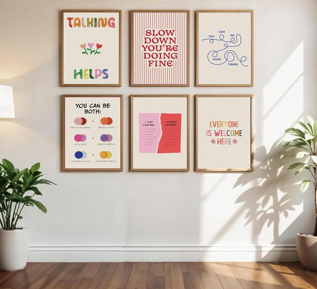 Regine Switzerland 6-Piece Mental Health Wall Art - Inspirational Quotes & Colorful Canvas Prints for Home or Office