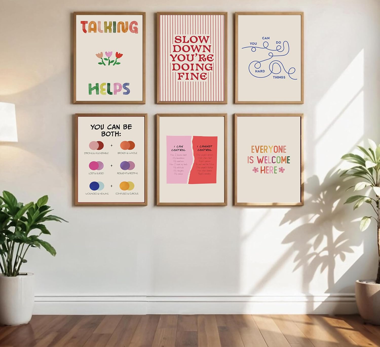 Regine Switzerland 6-Piece Mental Health Wall Art - Inspirational Quotes & Colorful Canvas Prints for Home or Office