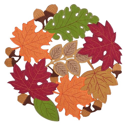 Simhomsen Embroidered Fall Autumn Thanksgiving Multi-Color Leaves Table Runner (Round 15 inches (Set of 4))