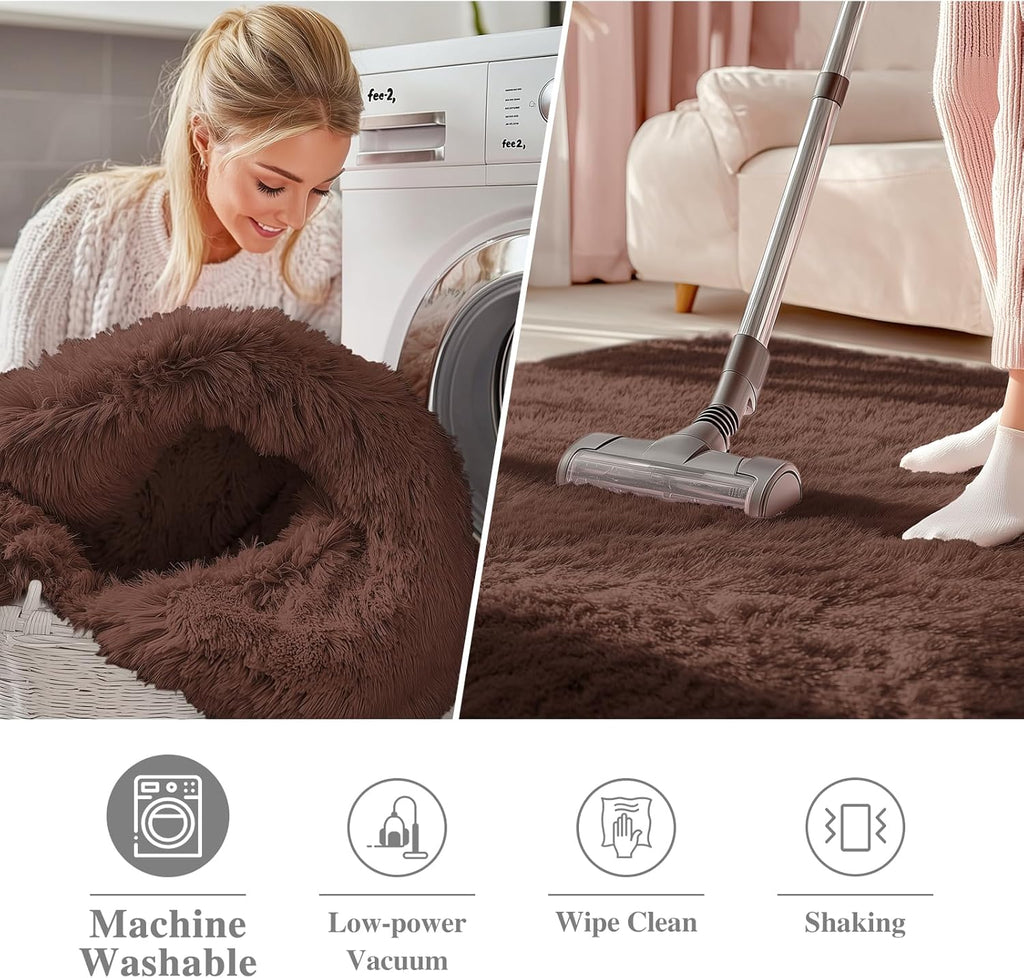 OLANLY Round Coffee Area Rug - Soft, Fluffy, Machine Washable 7 ft Circle Carpet for Bedroom & Living Room