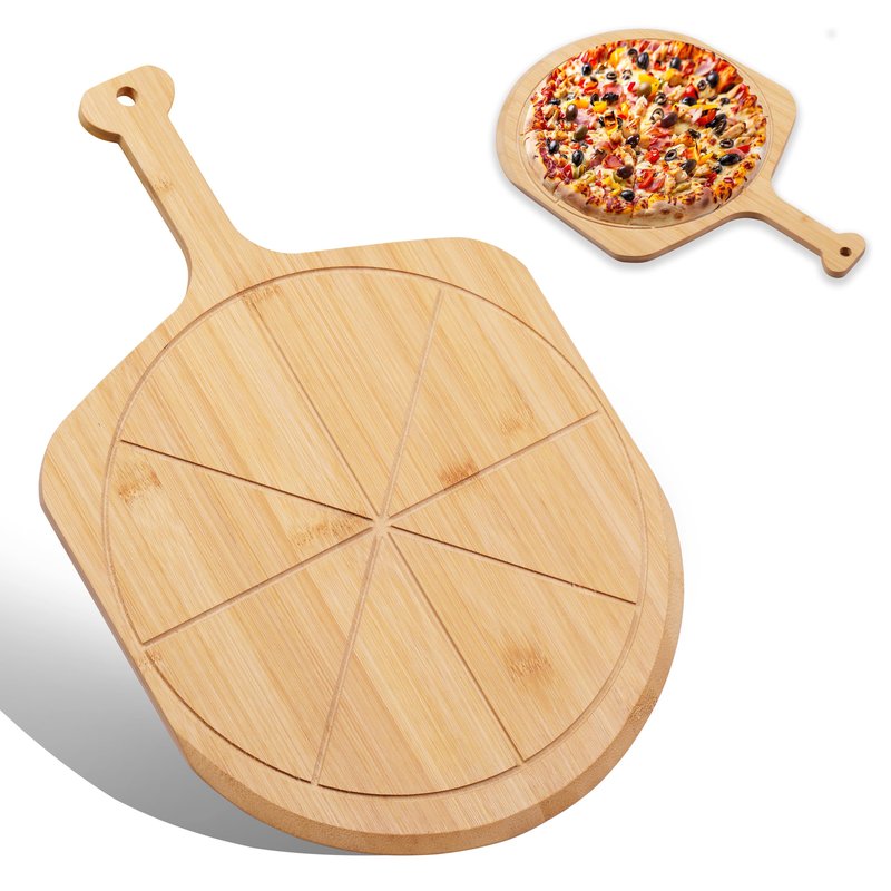 Tvorvik Bamboo Pizza Peel - 18.5"x12.2" with 12" Pizza Cutting Board, Pizza Paddle Spatula with 8 Slice Grooves, also fit for Cheese Bread Fruit Vegetables