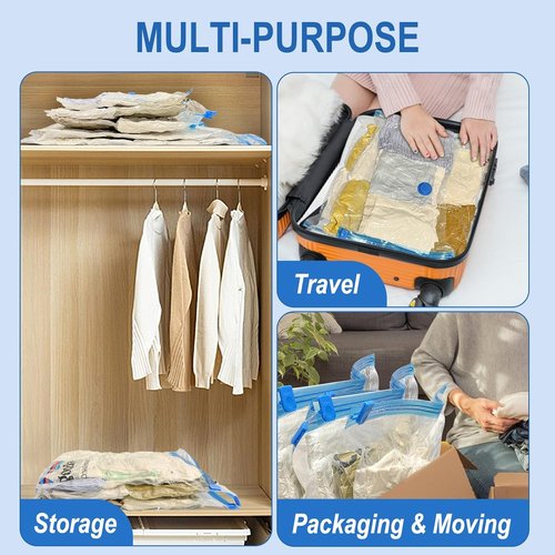 Fygrip Vacuum Storage Bags - Space-Saving Seal Bags with Hand Pump for Clothing & Travel | 10 Small Size