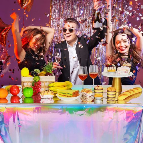 8 Pack Iridescence Plastic Tablecloths Shiny Disposable Laser Rectangle Table Covers Holographic Foil Tablecloth Iridescent Party Decoration Birthday Bridal Wedding Christmas 54" x 108"(Laser)