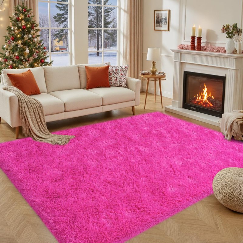 Rezutan Soft Fluffy Rug for Living Room Bedroom, Large Comfy Modern Shaggy Fuzzy Kids, Plush Indoor Nursery Classroom Home Decor Bedside Rug with Non-Slip Bottom, Hot Pink, 5X7 Feet