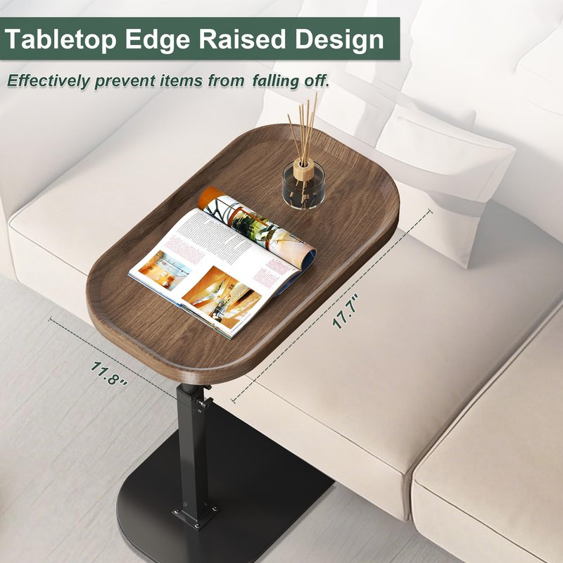YunMeoCool Adjustable Height C Shaped Side Table, Couch Tables That Slide Under, C Side Table Raised Edge, 360°Swivel C Shaped End Table, Small Coffee C Table, End Table for Sofa/Bed/Bathtub