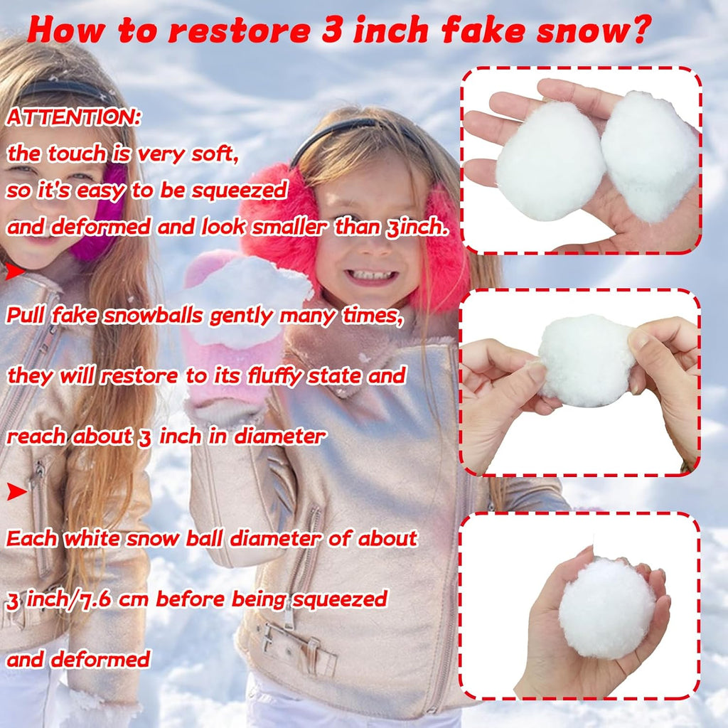 Skiennix 50 PCS 3-Inch Fake Snowballs - Realistic White Snowballs for Kids' Winter Fun & Decorations