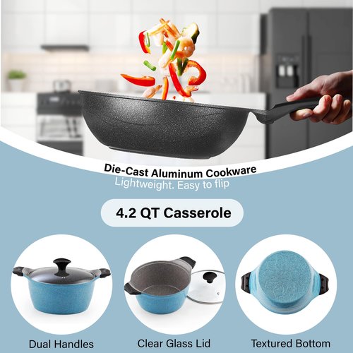 Cook N Home 6-Piece Nonstick Ceramic Coating Cookware Set, Multicolor