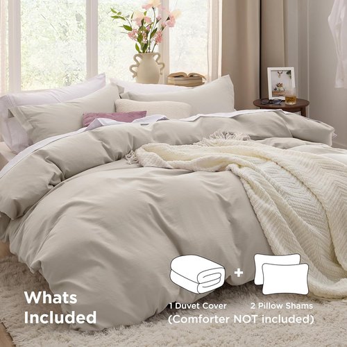 Bedsure King Duvet Cover Set - Extra Soft Prewashed Cotton-Like Polyester, 120x98 Inches with Zipper Closure & 2 Pillow Shams